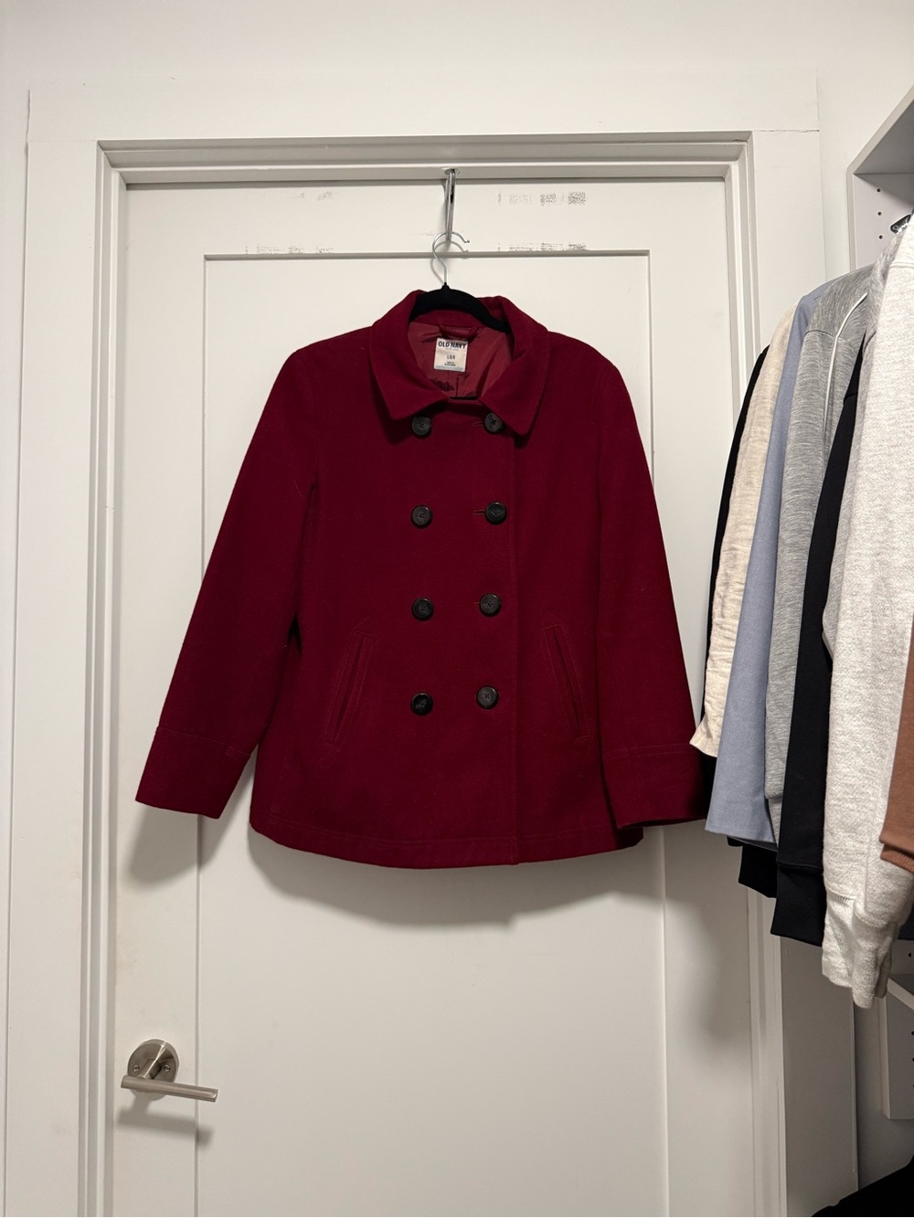 Double-Breasted Peacoat Jacket in Burgundy